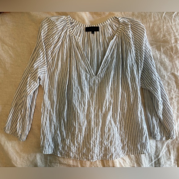 Nili Lotan NY Blue and White Striped Cotton Blouse Shirt M. - Picture 1 of 3